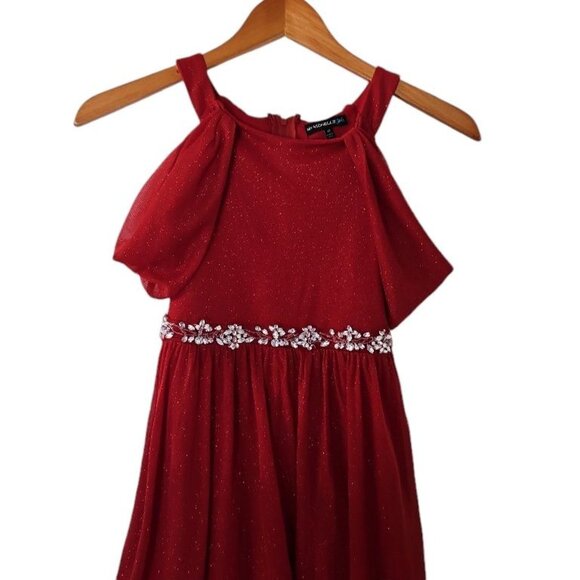 My Michelle Girls Red Holiday Hi‎ Low Embellished Sparkle Dress 12 - Picture 7 of 16